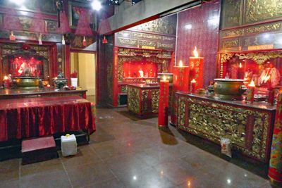 Altars to the different deities are arranged in each section of the small temples of Vihara Dharma Bhakti
