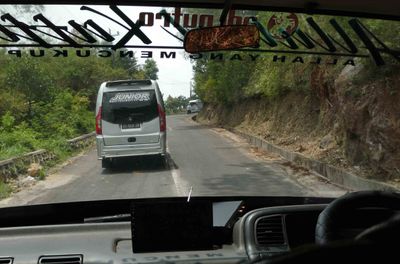 Mountain road too small for big bus in Central Java, Indonesia