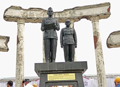 Soekarno-Hatta Monument stands at the entrance to the Indonesian National Monument