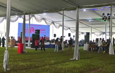 Inside the exhibition tent on the grounds of the Heroes Monument in Surabaya