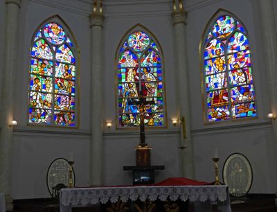 Stained glass in the Birth of Blessed Virgin Mary Church in Surabaya, Indonesia