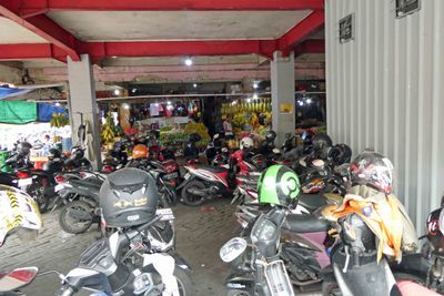 Motorcycle parking at Genteng Market in Surabaya, Indonesia