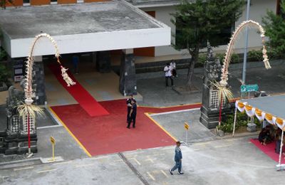 'Penjor' is a tall, decorated bamboo pole used for special occasions like our arrival into Bali