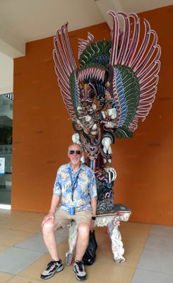 Bill with Garuda Bali statue outside Port of Benoa Terminal