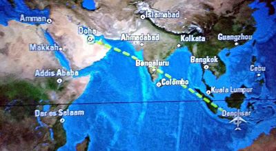 1st leg of trip home is from Despensar, Bali to Doha, Qatar