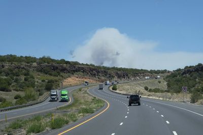 Smoke in the distance was a planned burn near Williams, Arizona