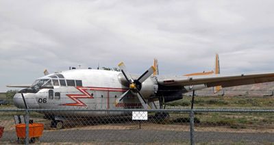 Fairchild C-119 Flying Boxcar is an American Military Transport used in World War II on display adjacent to Greybull Rest