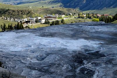 View of Mammoth Hot Springs Hotel property from the top of Mammoth Hot Springs