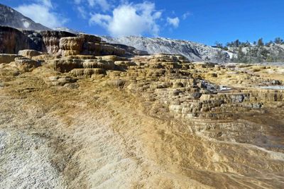 Colored Travertine Terraces in Mammoth Hot Springs in Yellowstone