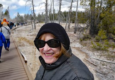 Snow flurries along the Paint Pot Trail in Yellowstone in May