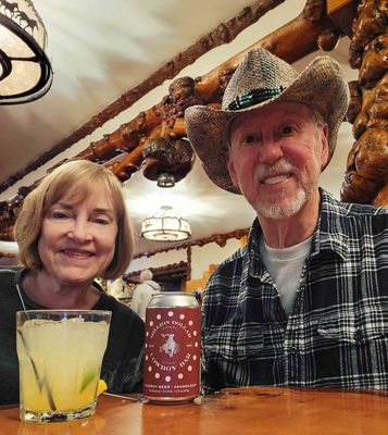 Having drinks at the Million Dollar Cowboy Bar in Jackson, WY