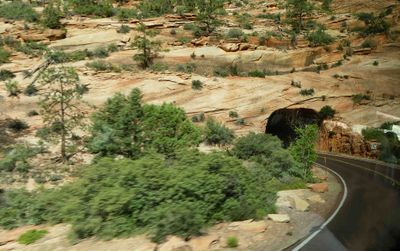 Entering natural rock tunnel in Zion National Park