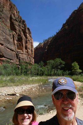 At the bottom of Zion Canyon along the Virgin River