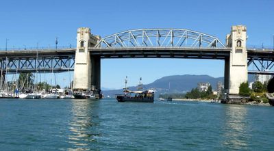Burrard Bridge (193-32) and 'Pirate Ship' in False Creek, Vancouver