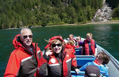 Bill, Susan, William, & Maddie in the Zodiac at Granite Falls, Vancouver