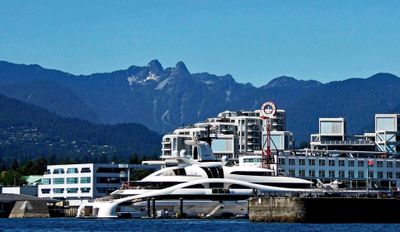 The Lions (a pair of pointed peaks in the North Shore Mountains) are landmarks viewed from Vancouver, BC