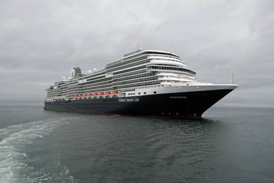 HAL Koningsdam anchored at the entrance to Tracy Arm Fjord