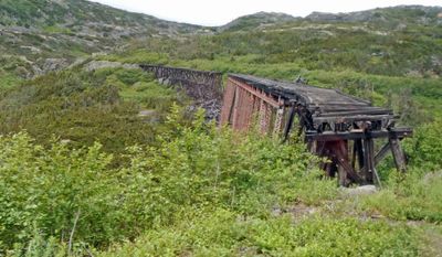 Collapsed bridge from original White Pass & Yukon Railroad Route