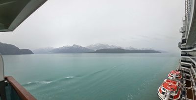 On our balcony as the ship enters Glacier Bay National Park, AK