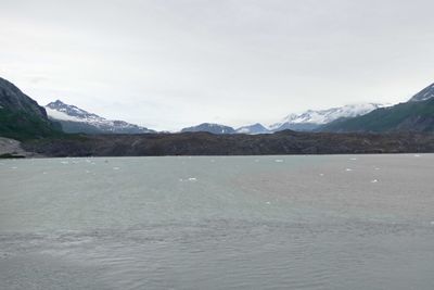 The Grand Pacific Glacier looks black because of debris carried by the ice