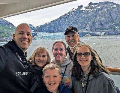 Family on our balcony at Marjorie Glacier in Glacier Bay National Park