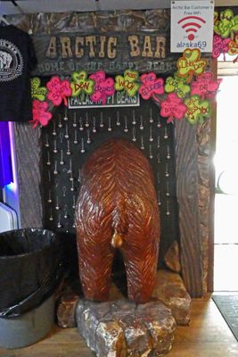 Backside of one of the 'Happy Bears' in the Arctic Bar in Ketchikan