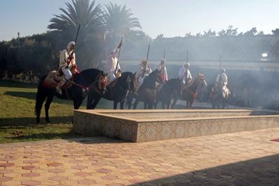Smoke from firing black powder guns on horses.JPG