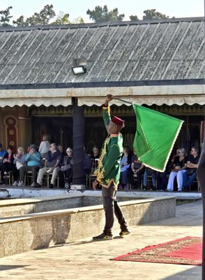Flag to start riders at Fantasia in Agadir.jpg