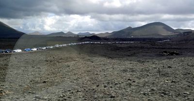 Over 100 cars waiting to enter Timanfaya National Park.JPG