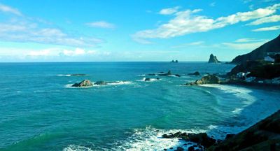 Playa del Roque de las Bodegas is a black-sand beach on the north end of Tenerife.JPG