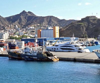 Working boat next to a yacht in Porto Grande, Cape Verde.jpg