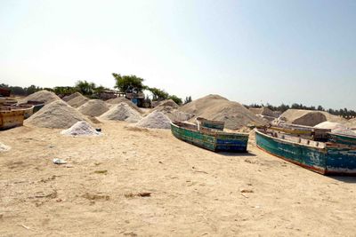 Piles of salt being harvested from Lake Retba, Senegal.JPG