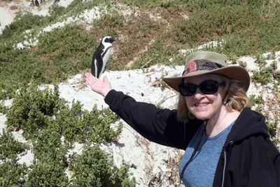 Susan at Boulders Beach Penguin Colony, South Africa.JPG