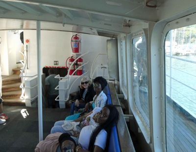Susan with new friends on return from Duiker Island.JPG