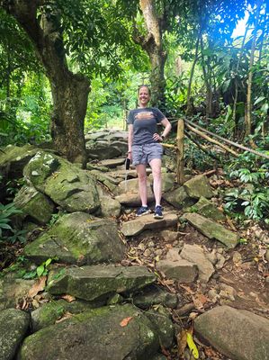 Barbara heading down the Tet Paul Nature Trail in St. Lucia