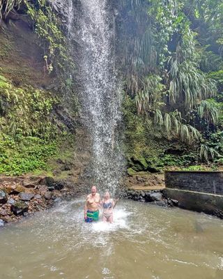 Under the Toraille Waterfall in St. Lucia