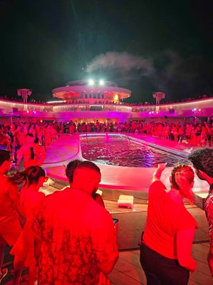 Red Night at the pool on the Resilient Lady