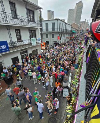 Looking at Bourbon Street from Bourbon Vieux Balcony.jpg