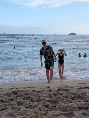 Grampa and Maddie on Waikiki Beach