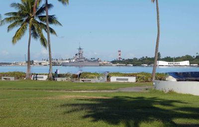 USS Missouri and USS Arizona Memorial at Pearl Harbor, Hawaii