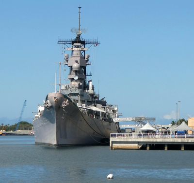 The USS Missouri viewed from the USS Arizona Memorial