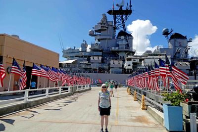 Susan at entrance to USS Missouri Memorial