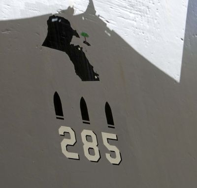 Decal on USS Missouri represents 285 Tomahawk missiles fired in Iraq during Operation Desert Storm 1991