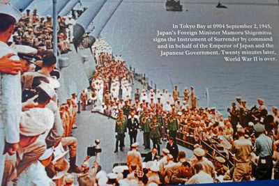 Photo of service members aboard the USS Missouri to witness the surrender of Japan in WWII