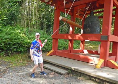 Bill ringing the Bon-Sho (sacred bell) for happiness, blessings, and a long life