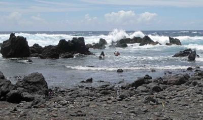 It is only safe to swim in the tidal pools at  Laupahoehoe Point Beach Park