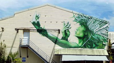 Mural on the side of the Hilo Town Market in Hilo, Hawaii