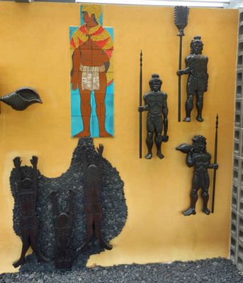 Mural at Puʻuhonua o Hōnaunau National Historical Park depicting violation of sacred laws that could lead to death
