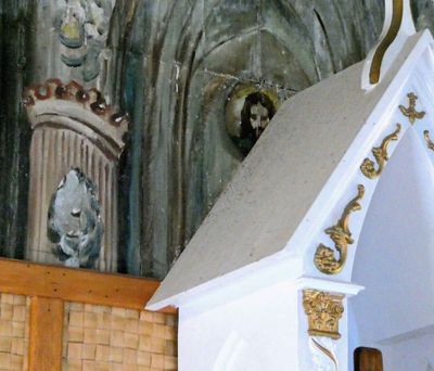 Painting of Jesus behind altar of 'The Painted Church' can only be seen from the left side of the church