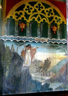Father John used only three colors of house paint plus pigmentaion from local vegetation in his paintings